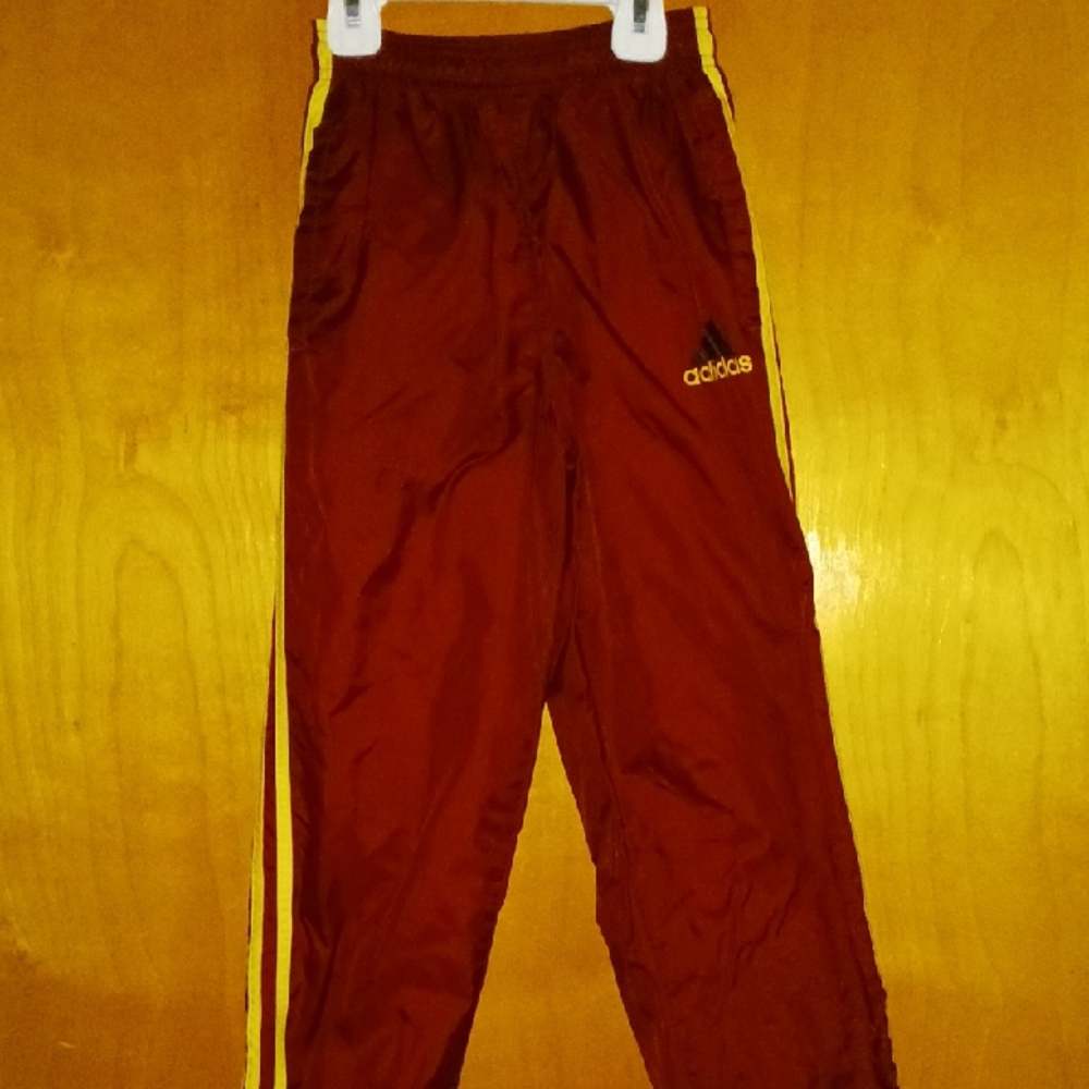 Adidas Kids Burgundy Joggers with Yellow Stripes